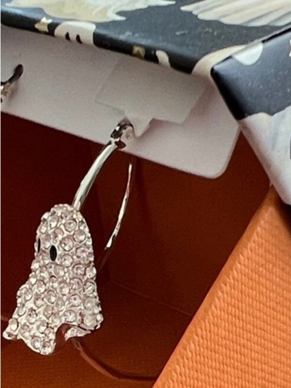 True to Form Pave Crystal Ghost Dangle Hoop Earrings in Silver Tone - Picture 3 of 6